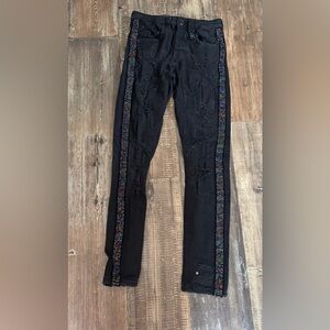 Men's Smugglers Moon Black Skinny Jeans with Multicolor Side Stripes Sz 30-31